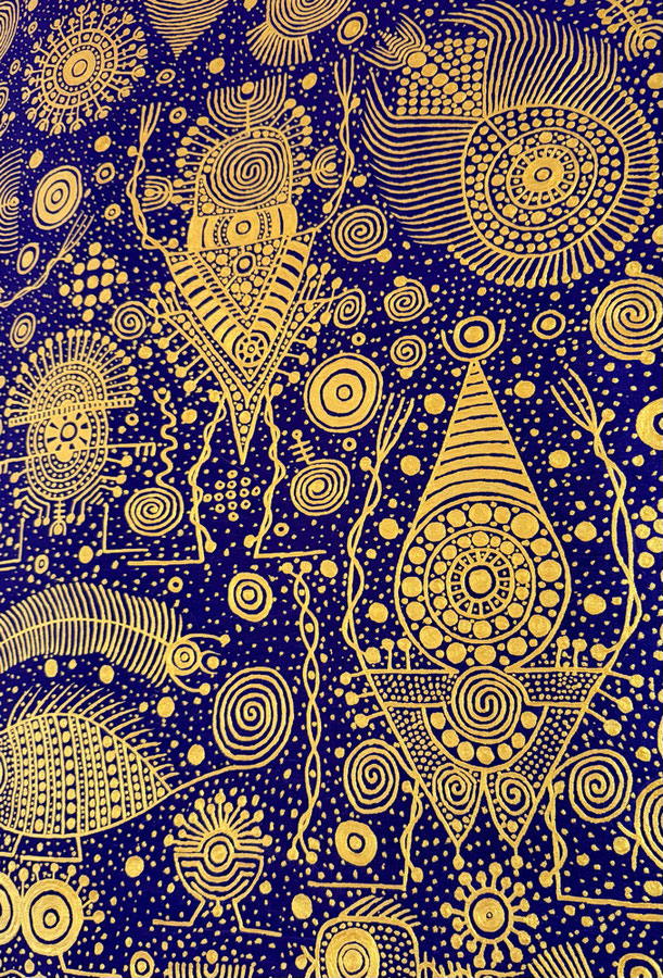 Heilige Geometrie in Blau und Gold – energetische Schwingungen und kosmische Ordnung